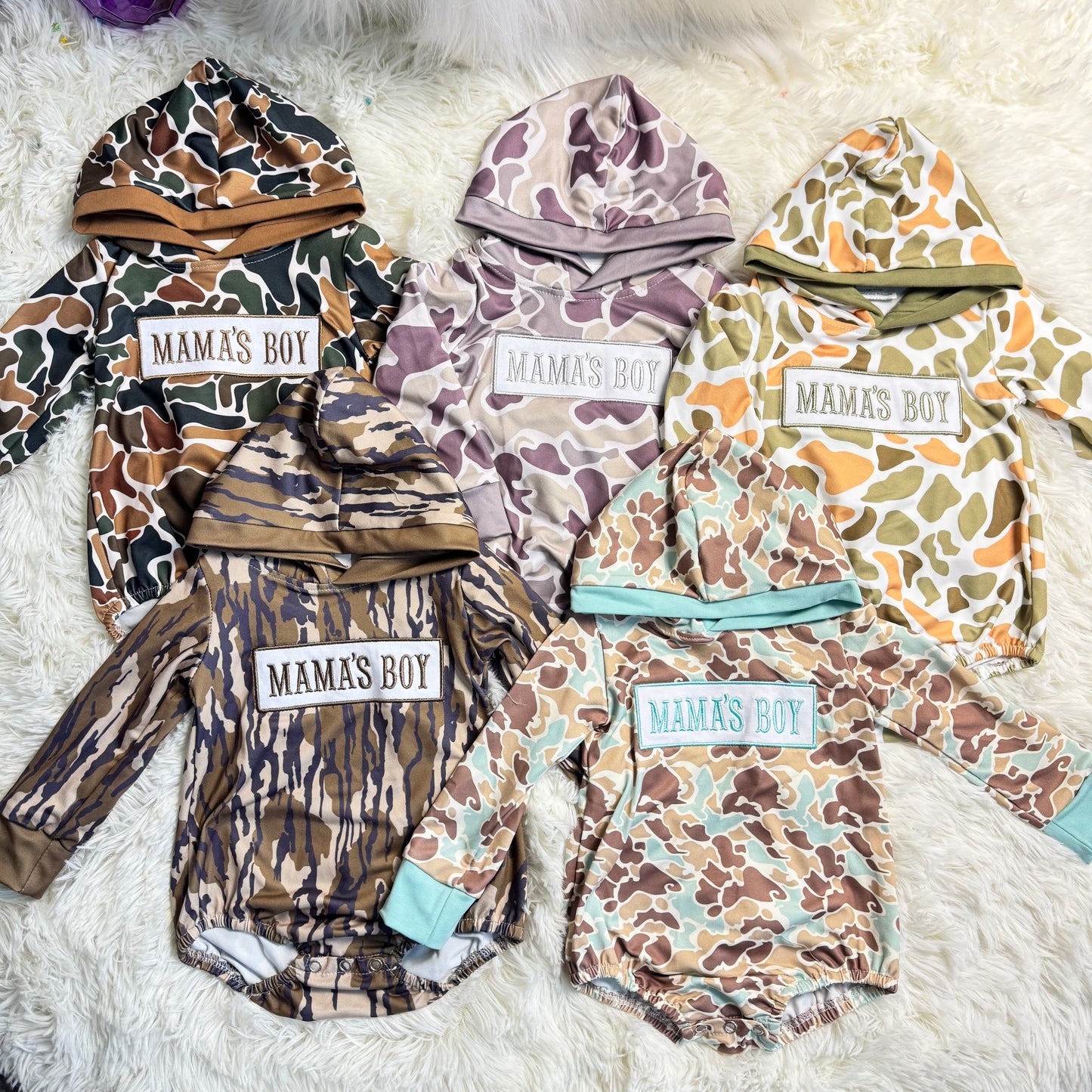 12.9 RST Sibling Baby Boys Southern Camo Embroidery Mama's Boy Hoodies Top