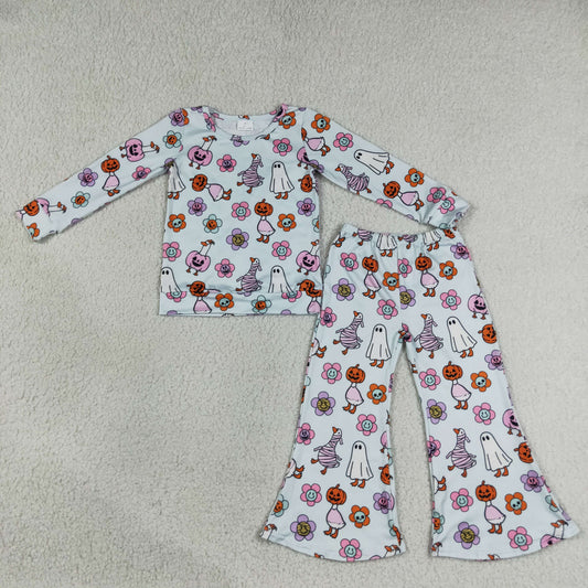 GLP3401 RTS NO MOQ （In stock）Ghost pumpkin smile top pants girls Halloween outfit