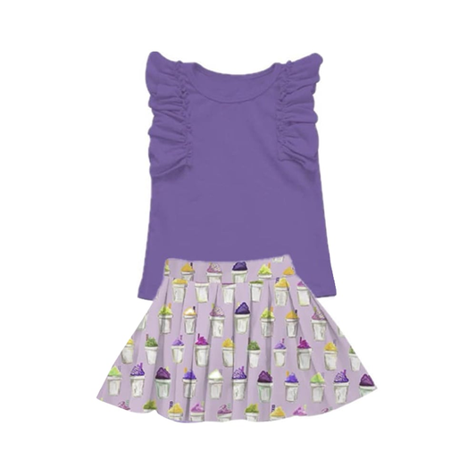 Pre order No Moq (Pre Order) No moq GSD2929 PRE-ORDER baby girl clothes purple flying sleeve skirts sets