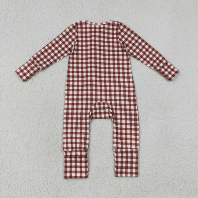 LR3113 RTS NO MOQ （In stock）Baby Boys Plaid Two Way Zip Convertible Romper