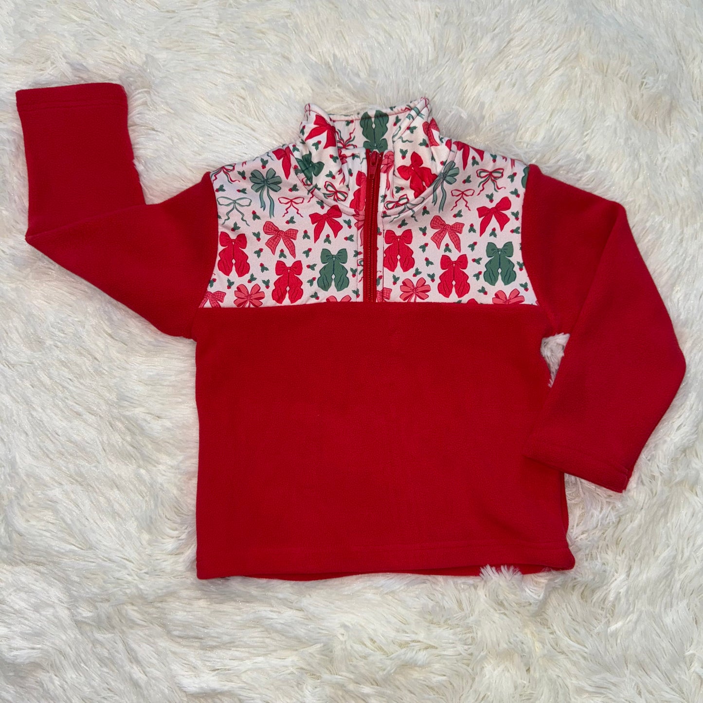10.29 RST GT1150 Baby Girls Red Green Bows Christmas Zipper Pullover Top