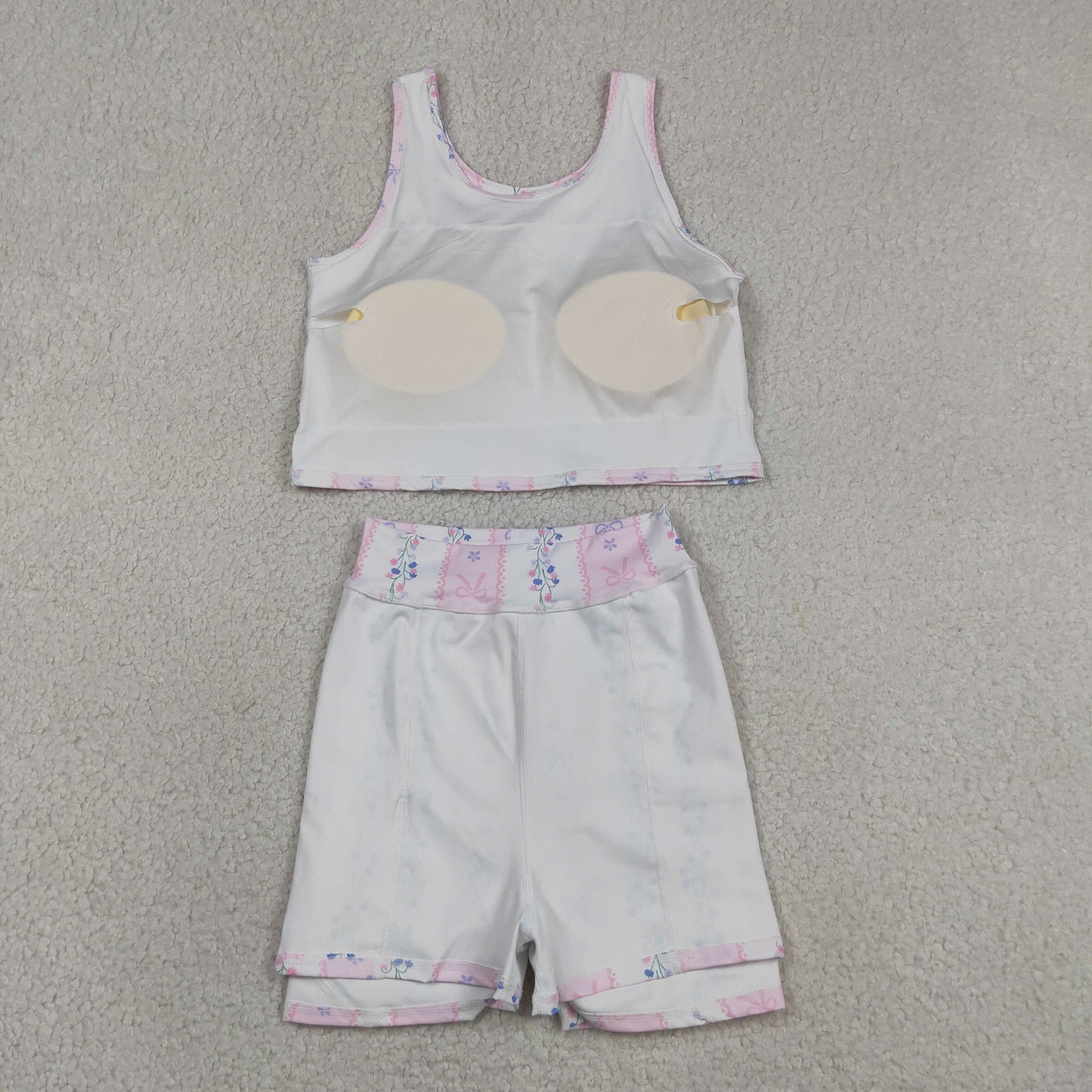 GSD2216 RTS NO MOQ （In stock ） Baby Girls Pink Sleeveless Bows Floral Top Skort Yoga Set
