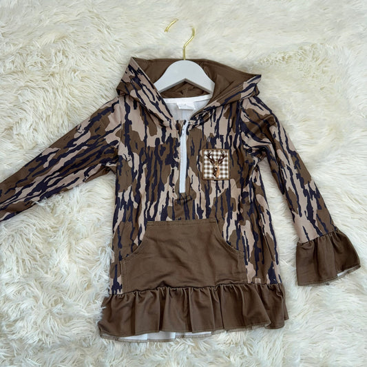 11.21 RST GT1135 Embroidery Deer Baby Girls Olive Camo Pocket Zipper Hunting Hoodies Top