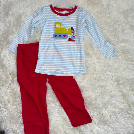 11.14 RST BLP1302 Embroidery Hearts Excavator Baby Boys Stripe Top Pants Valentine Clothes Sets