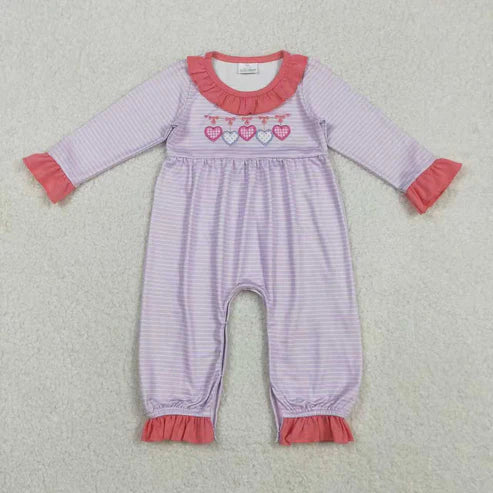 12.1 RTS Sibling Baby Girls Embroidery Bows Hearts Stripe Leggings Valentines Clothes Sets Rompers