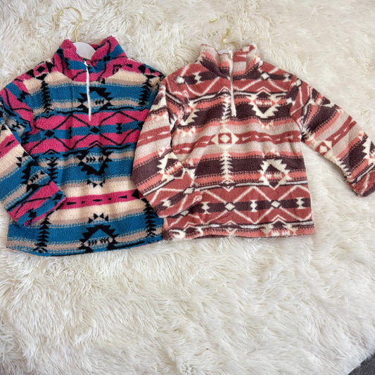 11.27 RST Baby Kids Children Aztec Western Thick Zip Sherpa Pullovers Tops