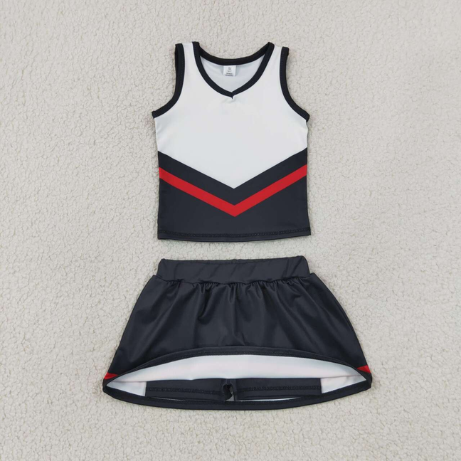 GSD4200 RTS NO MOQ （In stock）Sleeveless black red top skirt girls team cheer active set