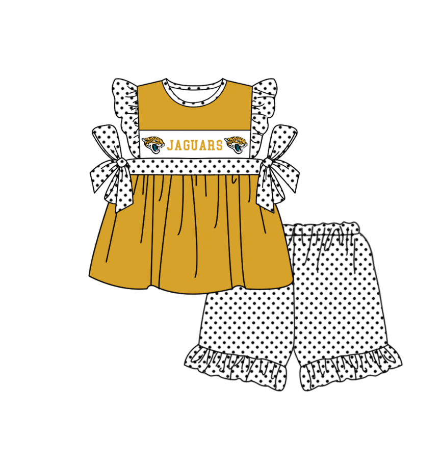 CUSTOM MOQ 5 Sibling Baby Kids Golden Polka Dots Top Shorts Clothes Set Knee Length Dress Rompers