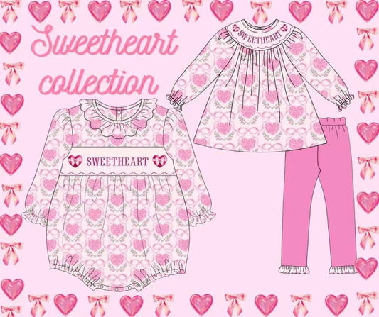 Baby Girls Pink Bow Sweetheart Bodysuit and Long Sleeve Pant Set