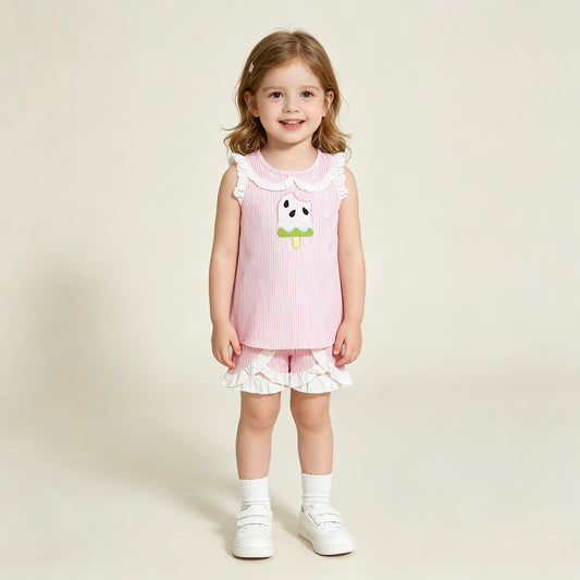 GSSO3238 RTS NO MOQ （In stock ）Pink stripe popsicle top shorts kids girls summer outfits