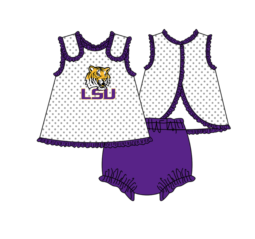 CUSTOM MOQ 5 Sibling Boys Baby Girls Purple Top Ruffles Shorts Clothes Set Knee Length Dress Rompers