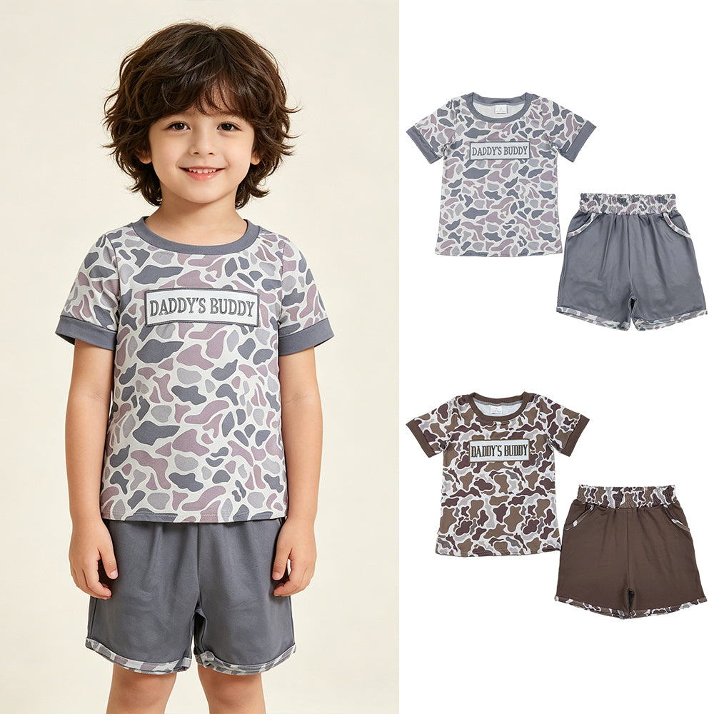 RTS Sibling Grey camo daddy's buddy top shorts boys clothing set