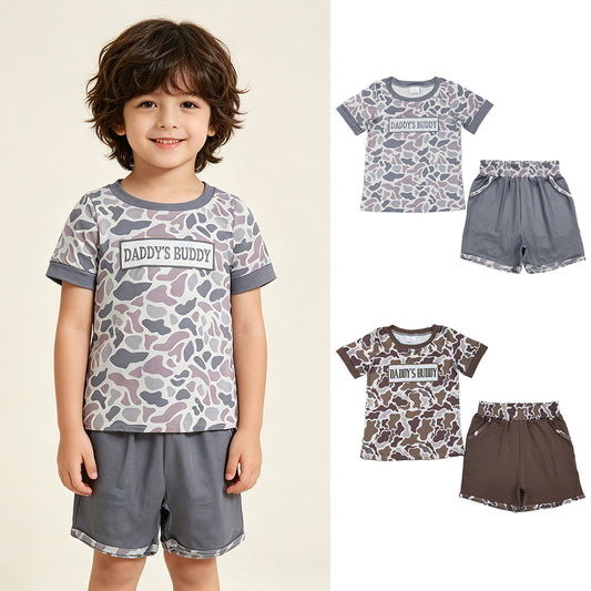 RTS Sibling Grey camo daddy's buddy top shorts boys clothing set