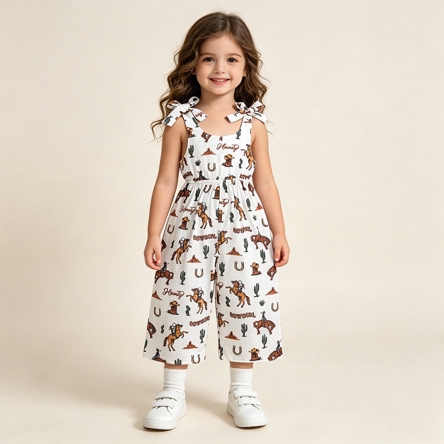 SR2969 RTS NO MOQ （In stock ）Straps cactus horse rodeo western kids girls jumpsuit