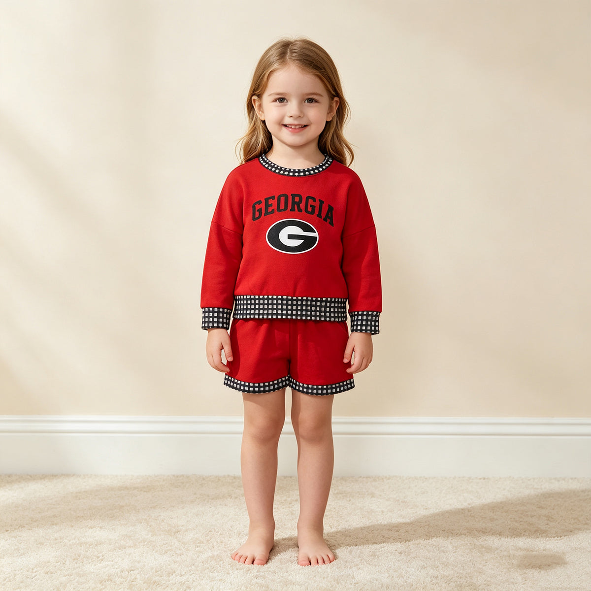 RTS NO MOQ （In stock） GLS0168 Baby Boys Red Long Sleeve Top Short Team Casual Outfit