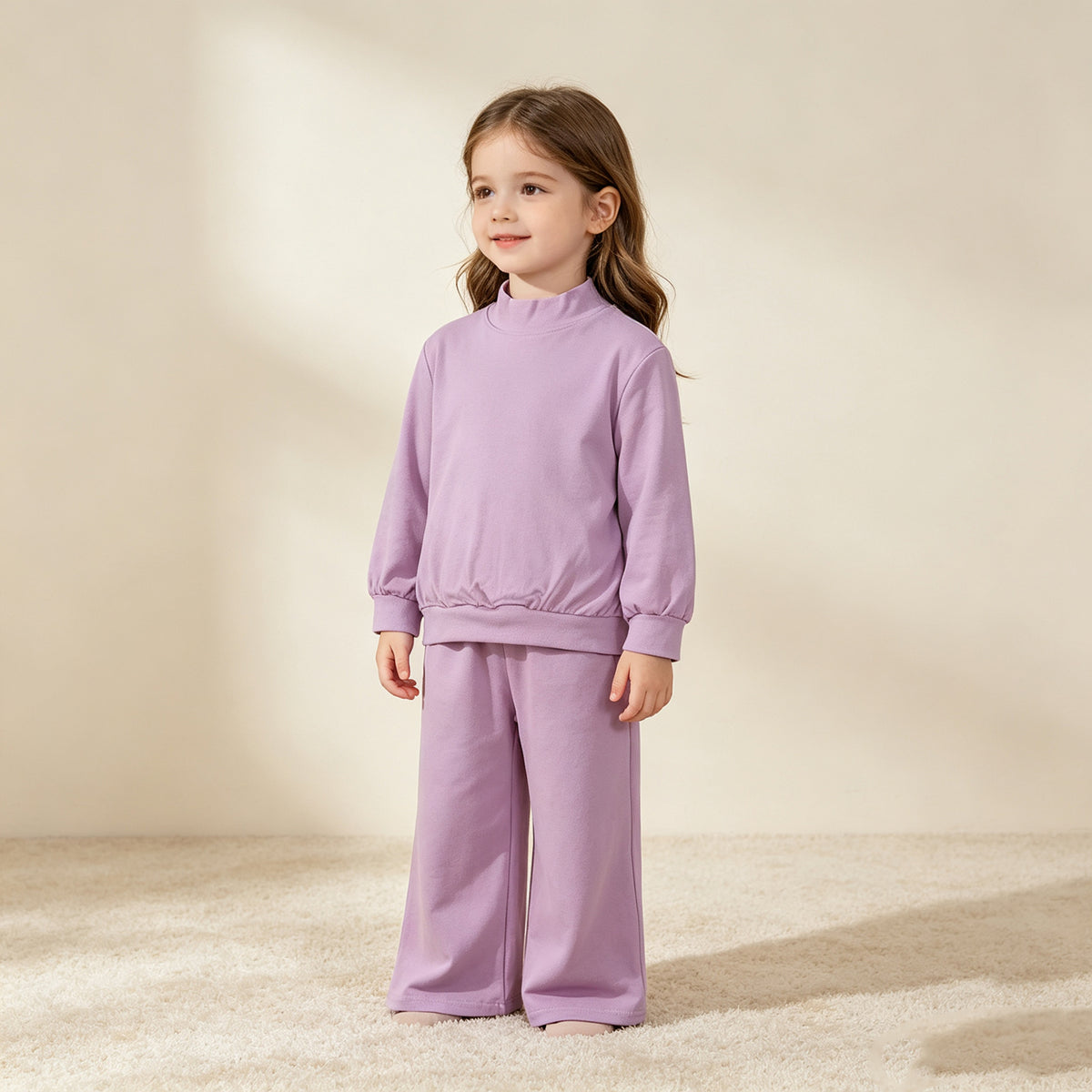 RTS NO MOQ （In stock）cotton GLP3470 Baby Girls Lavender Pocket Long Sleeve Top Flare Pants Set Casual Sleepwear