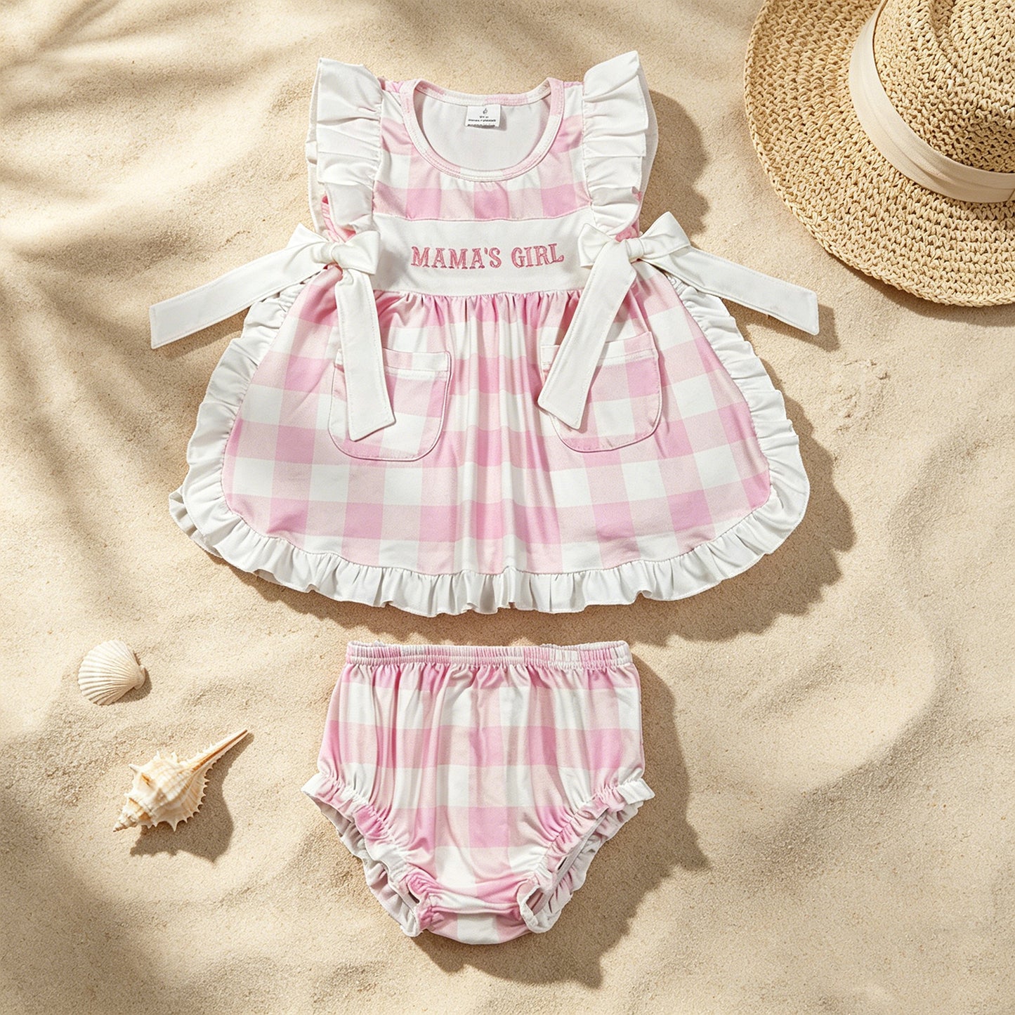 GBO0495 RTS NO MOQ （In stock）Flutter sleeves mama's girl embroidery plaid girls outfits