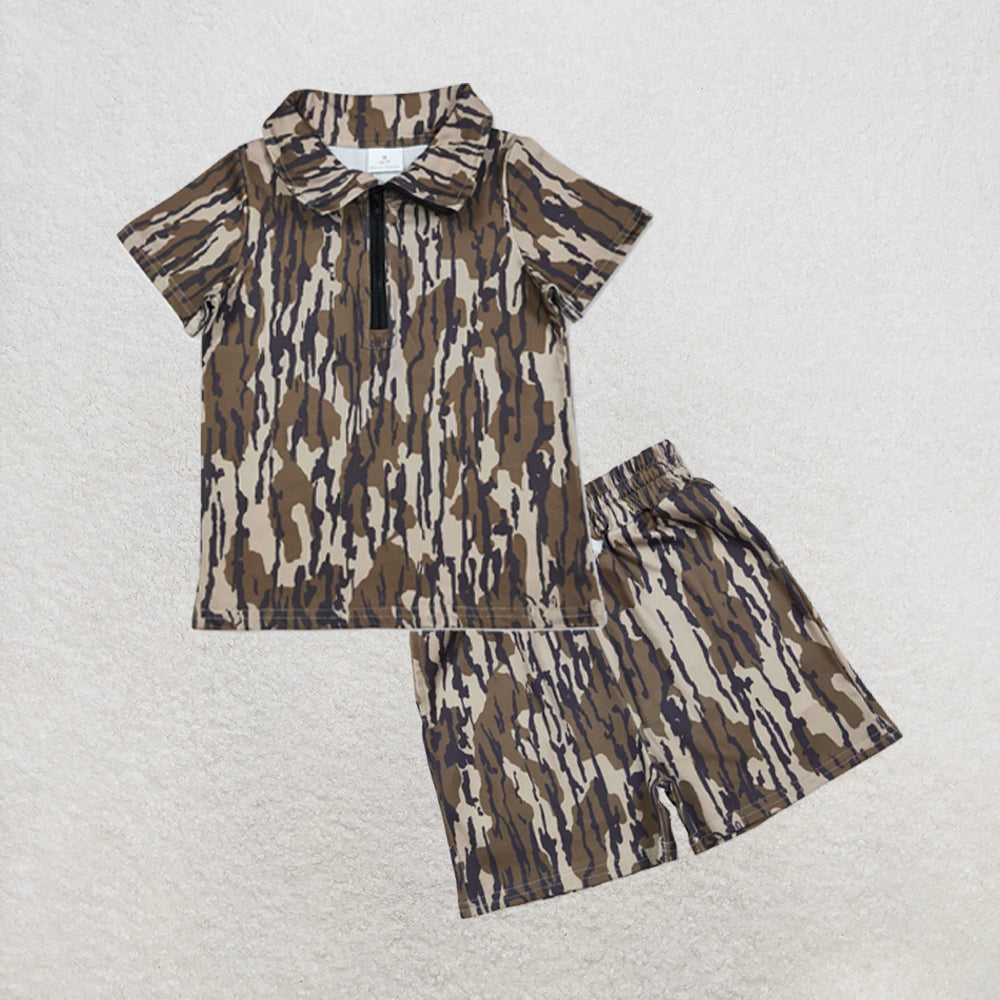 5.13 RTS NO MOQ （In stock）BT1726+SS0731 Short sleeves camo zipper kids boys summer shirt outfits