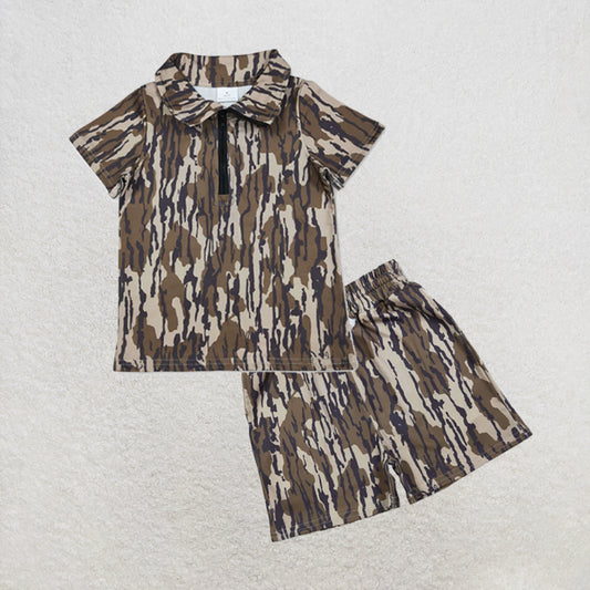 5.13 RTS NO MOQ （In stock）BT1726+SS0731 Short sleeves camo zipper kids boys summer shirt outfits