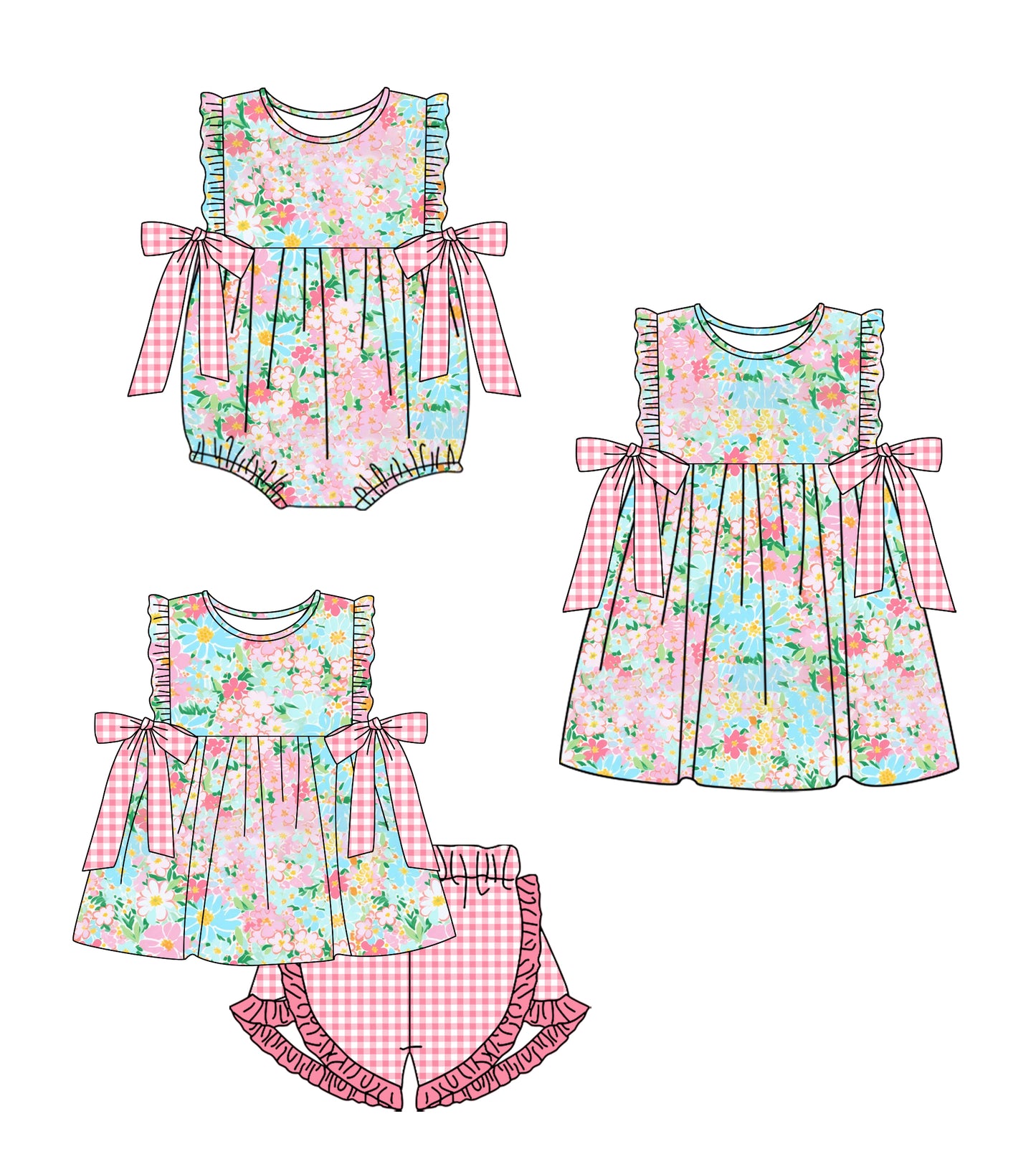 Baby girl clothes floral sleeveless shorts set
