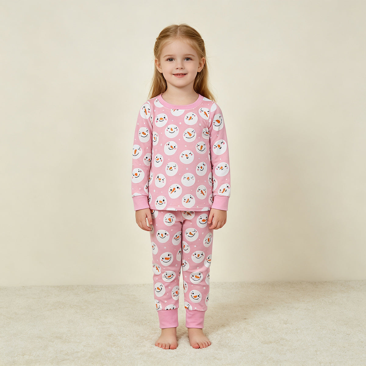 RTS NO MOQ （In stock） GLP3543 Baby Girls Pink Snowmen Top Pants Christmas Pajamas Sets