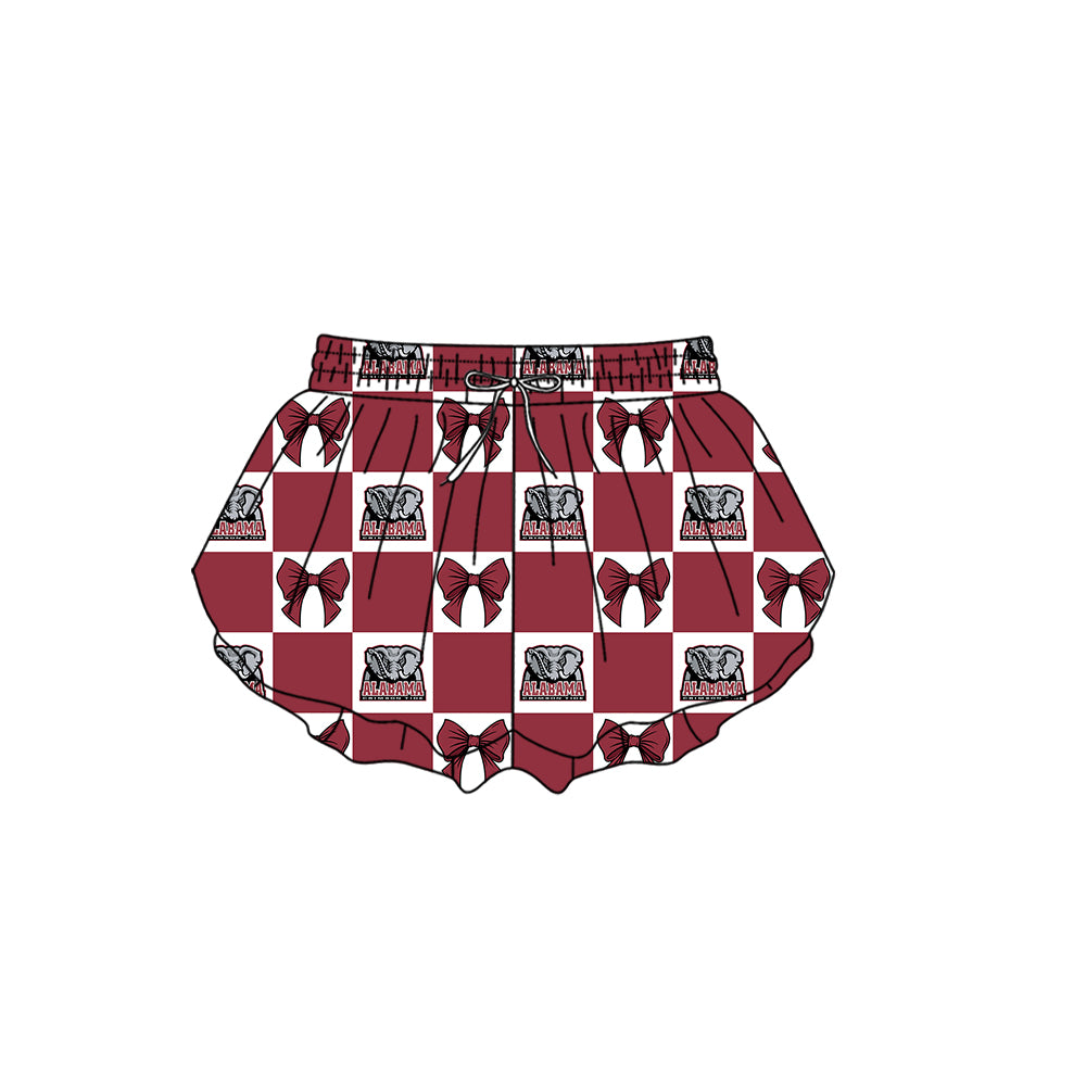 CUSTOM MOQ 5 Kids Clothing for Girls Baby Girls Red Bow Plaid Bottom Team Shorts