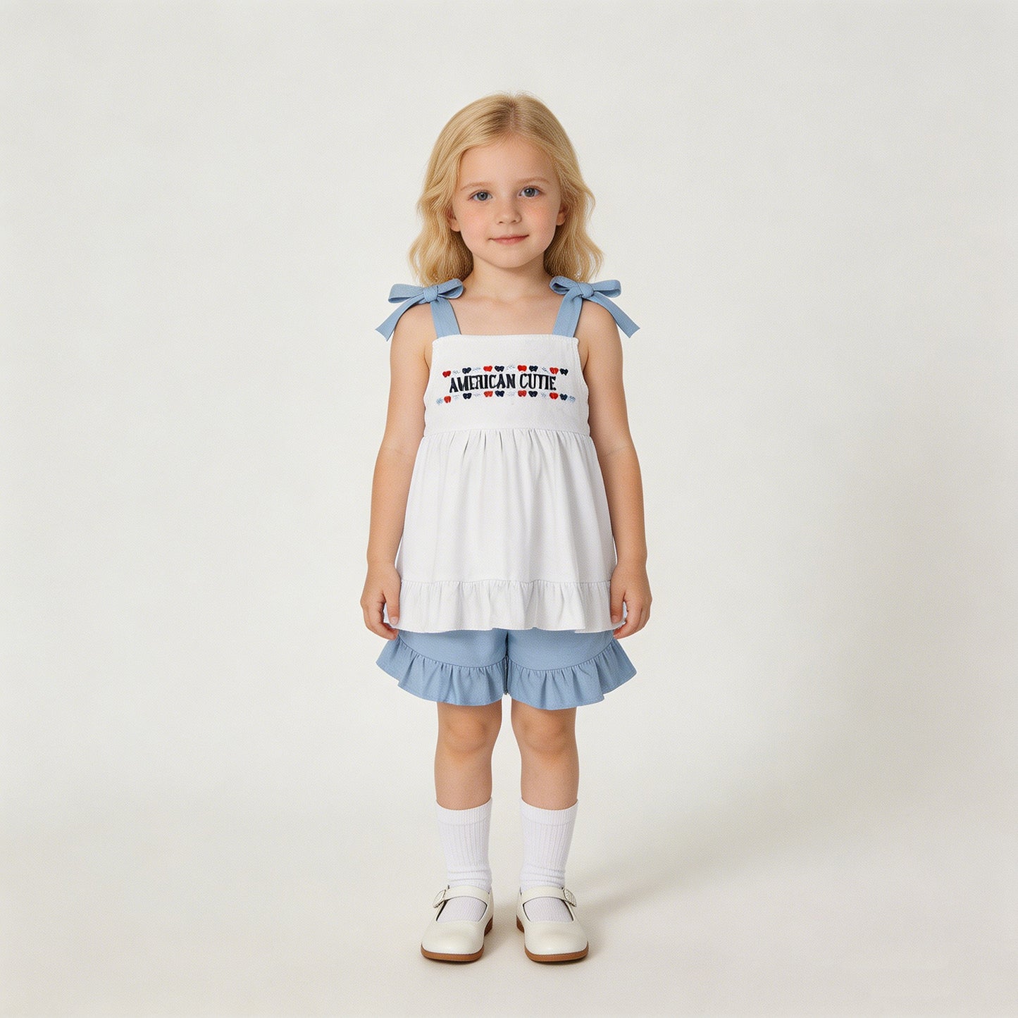 GSSO3480 RTS NO MOQ （In stock）American cute bow embroidery kids girls 4th of july outfits