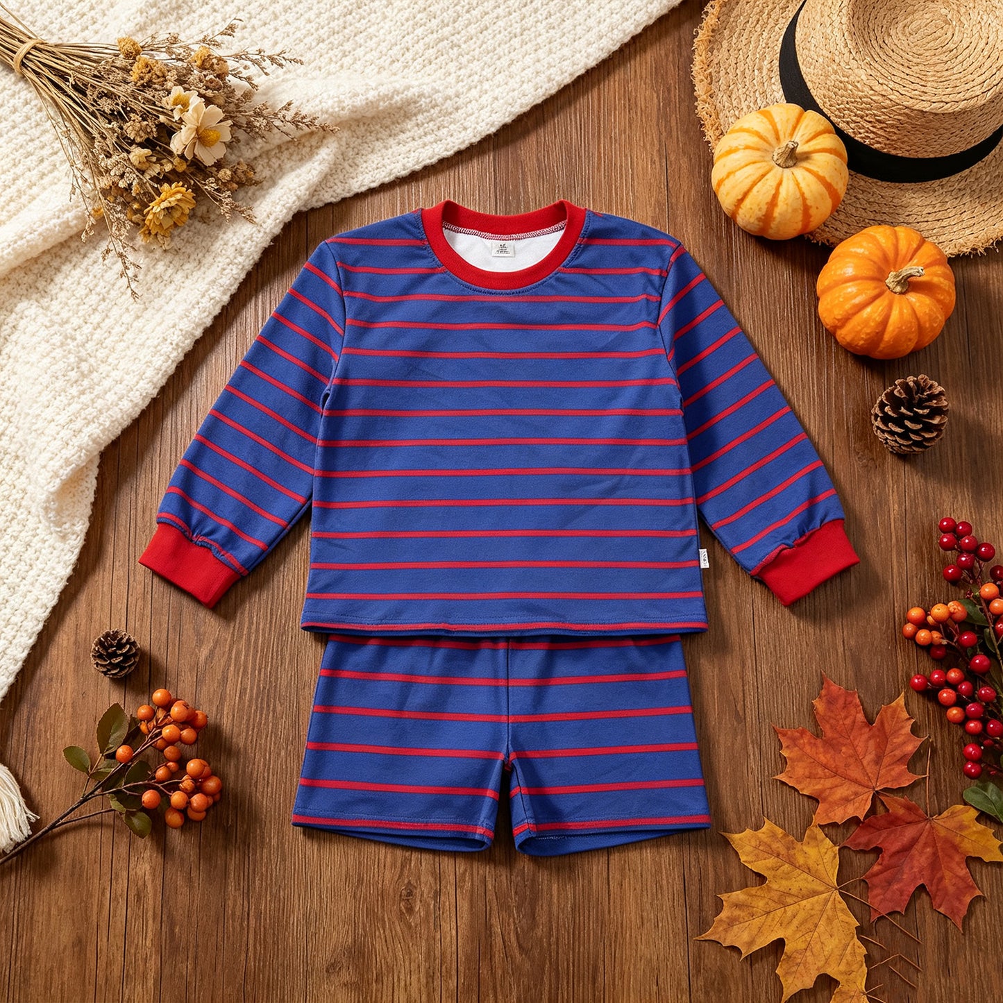 RTS NO MOQ （In stock）yoga fabric GLS0157 Yoga Baby Girls Red Blue Stripe Shirt Top Shorts Ki