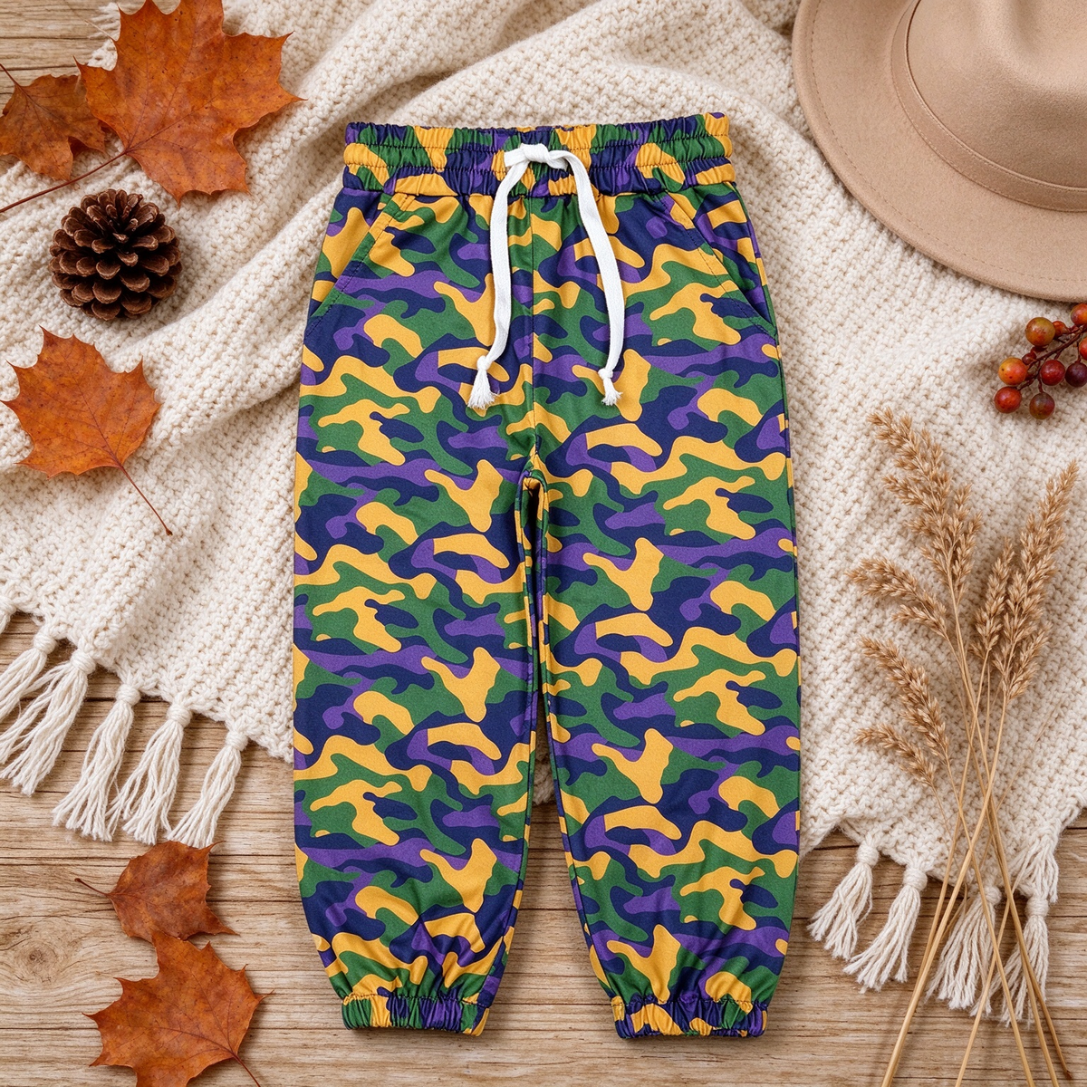 RTS NO MOQ （In stock）milk silk P1248 Baby Boys Camo Jogger Bottom Elastic Waist Pockets Pants