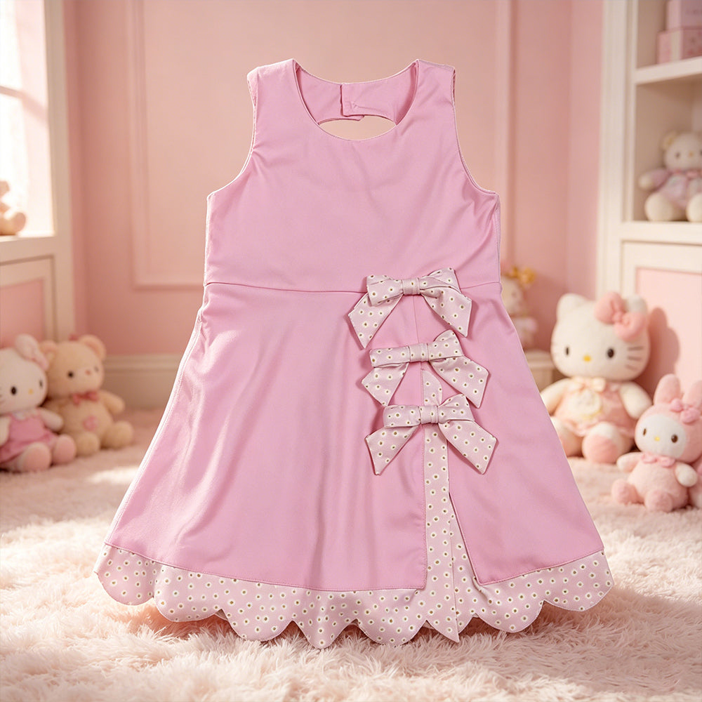 GSD3315 RTS NO MOQ （In stock ）Pink sleeveless bows kids girls summer athletic dress