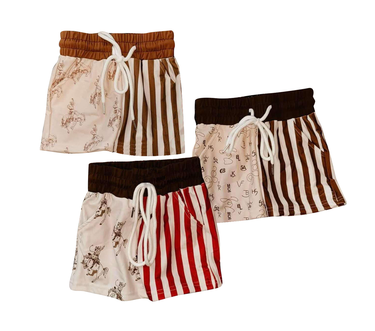 Rodeo brown stripe western kids boys summer swim trunks