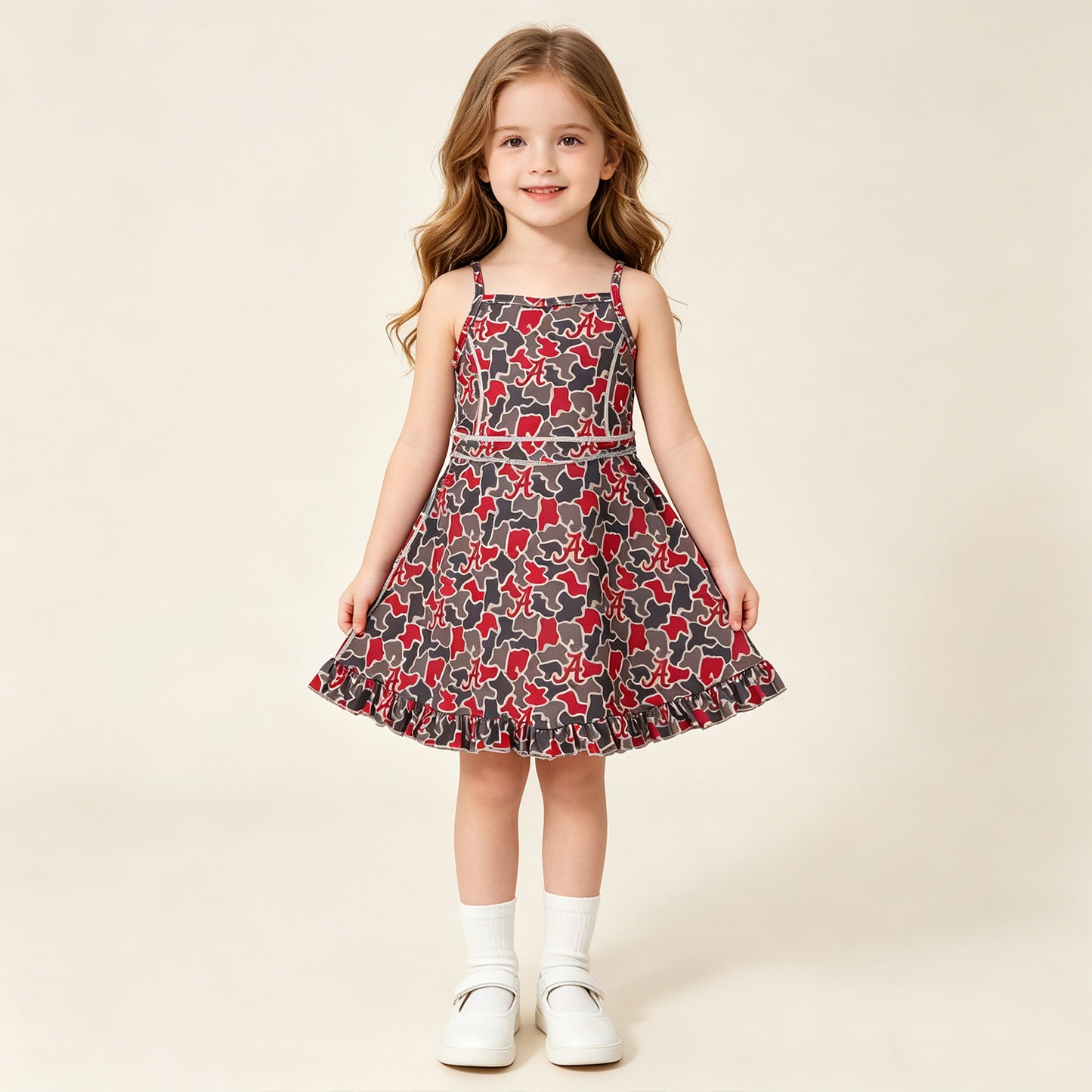 GSD3592 RTS NO MOQ （In stock ）Sleeveless camo A kids girls team athletic dresses