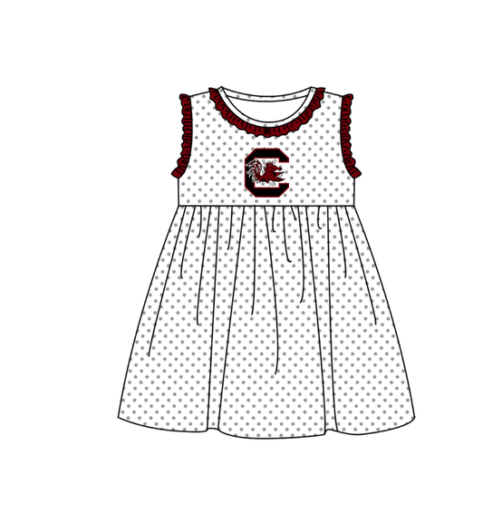 CUSTOM MOQ 5 Baby Girl Red C Sleeveless Team Knee Length Dresses