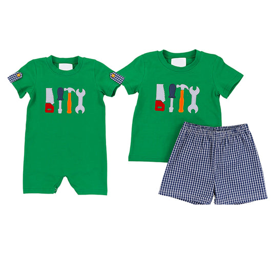 Baby Boys Green Tools Shirts Checkered Shorts Clothes Sets and Romper  mix size Preorder