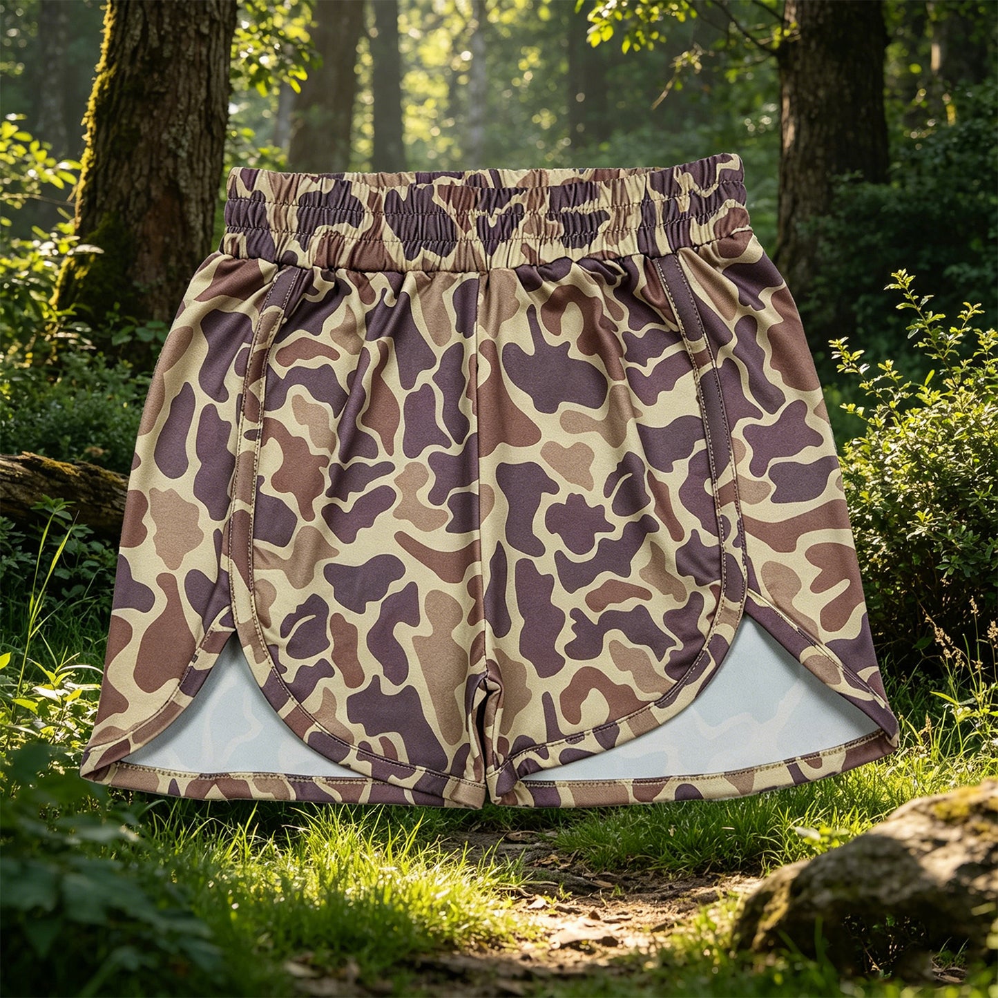 SS0373 RTS NO MOQ （In stock）Khaki camo elastic waist baby girls hunting shorts