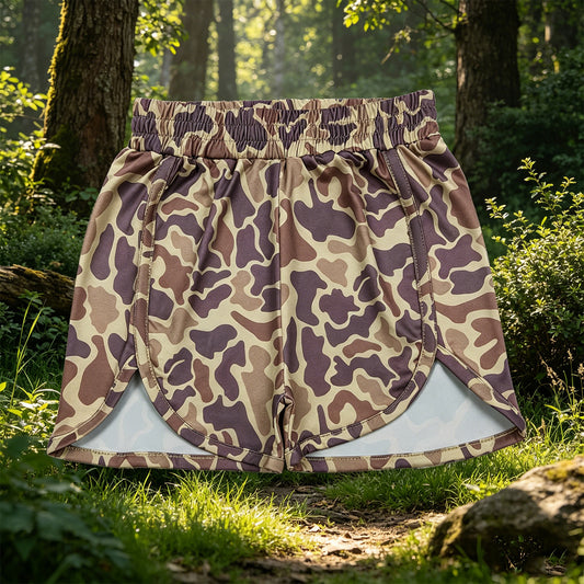 SS0373 RTS NO MOQ （In stock）Khaki camo elastic waist baby girls hunting shorts