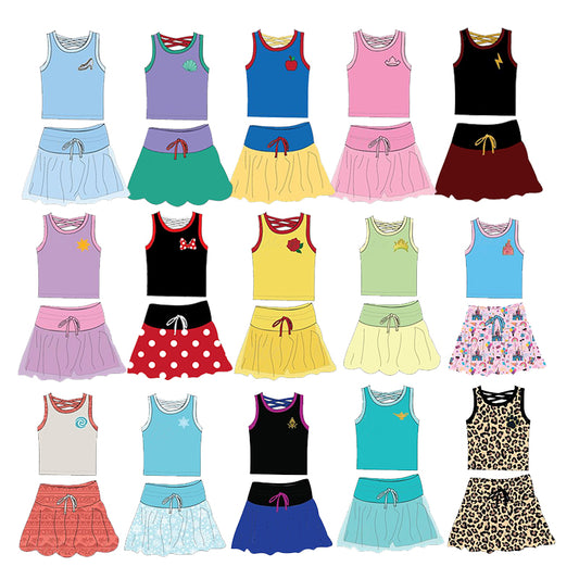 Light Blue Princess Top Skirt Girls Clothes Sleeveless Shoes Matching Outfit Set for Kids