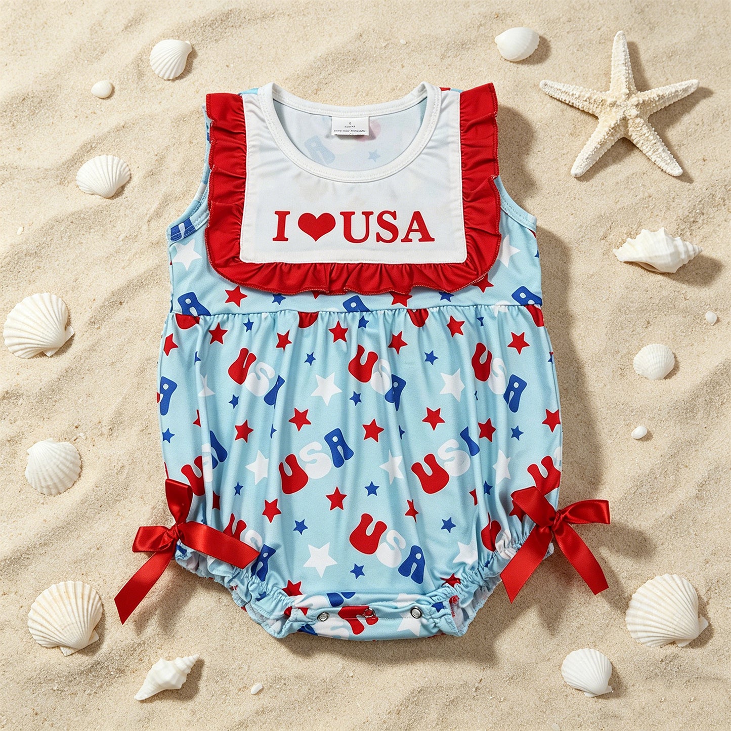 SR4154 RTS NO MOQ （In stock）Ruffle I love USA stars baby girls 4th of july romper