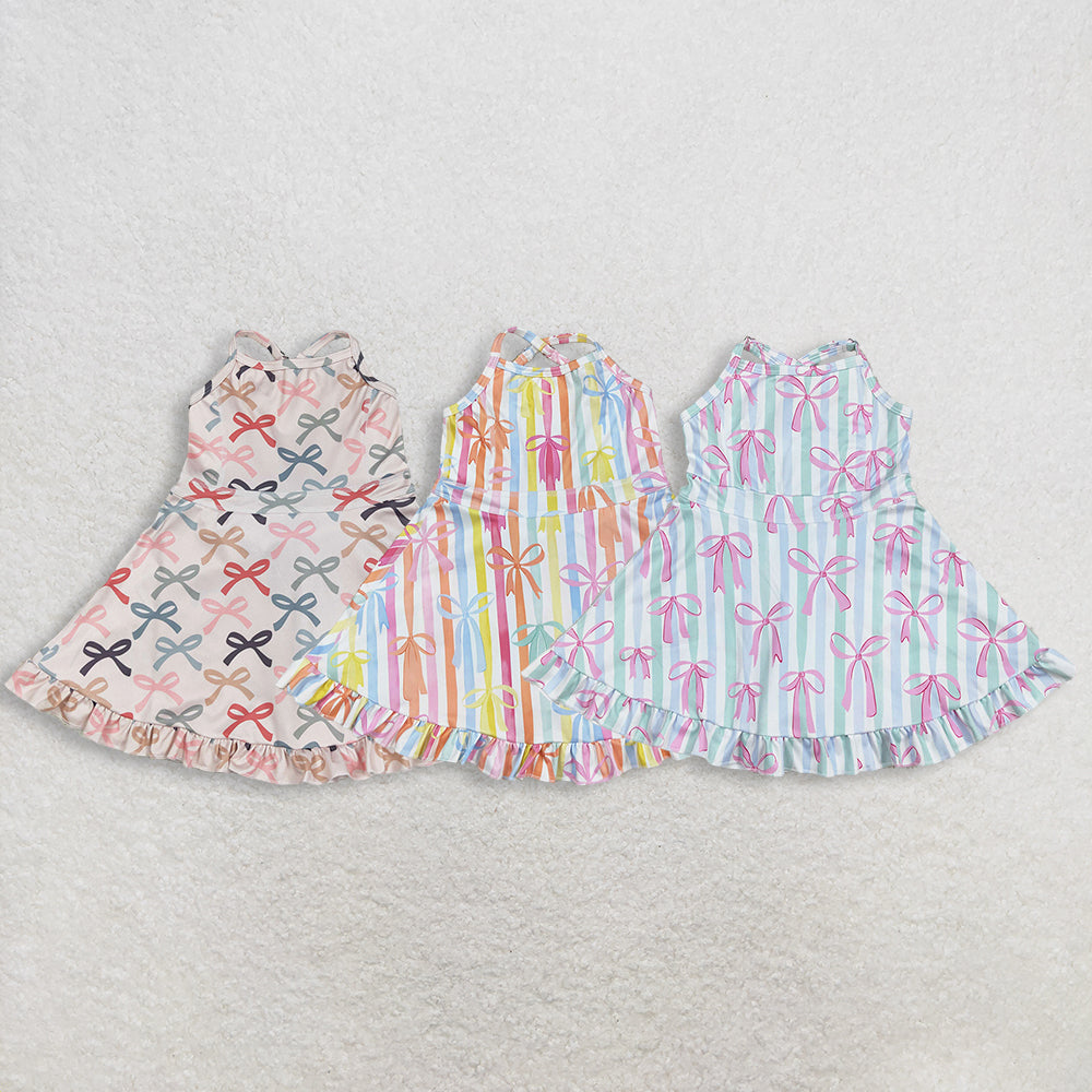 3.2 RST Clothes Sibling 3 Colors Baby Girls Straps Bows Wear Yoga Athletic Knee Length Dresses