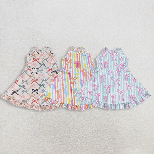 3.2 RST Clothes Sibling 3 Colors Baby Girls Straps Bows Wear Yoga Athletic Knee Length Dresses