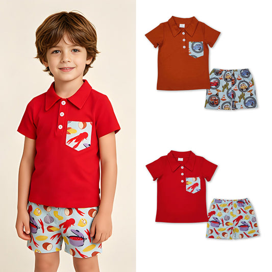 RTS Sibling Brown cars pocket polo shirt cactus shorts boys clothes