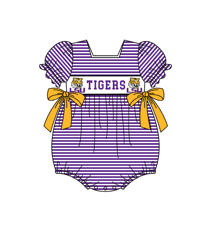 CUSTOM MOQ 5 Sibling Baby Kids Purple Stripe Top Ruffles Shorts Clothes Set Knee Length Dress Rompers