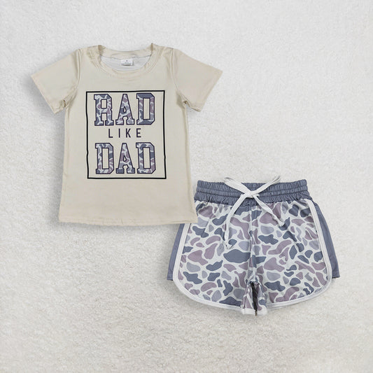3.14 RTS NO MOQ （In stock）BT1416 + SS0740 Fashion Clothing For Baby Boys Short Sleeve Camo Rad Like Dad T-shirts Top Shorts Bottom