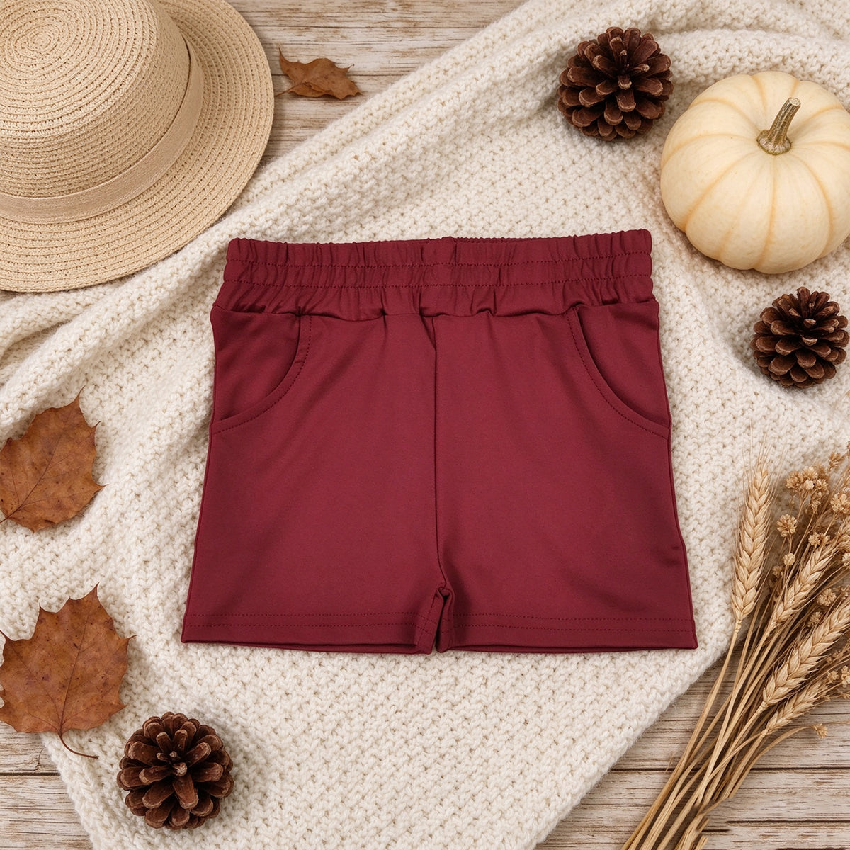 RTS NO MOQ （In stock）yoga fabric cotton SS0962 Yoga Baby Girls Solid Maroon Pocket Short Yoga Skort Athletic Casual Bottoms