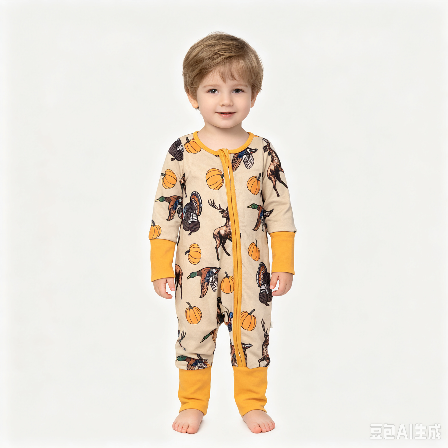 LR3251 Sample No Moq milk silk Baby Boys Pumpkins Turkey Ducks Deer Print Two Way Zip Front Convertible Thanksgivings  Romper