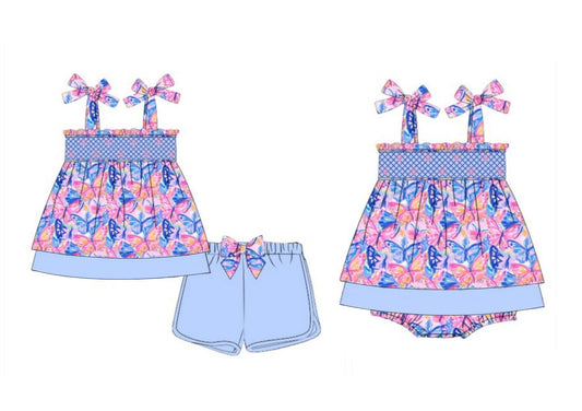 5.16  Pre order Baby Girls Strap Colorful Butterfly Print Tunic Short Set Cute Infant Clothing Outfit for Little Ones