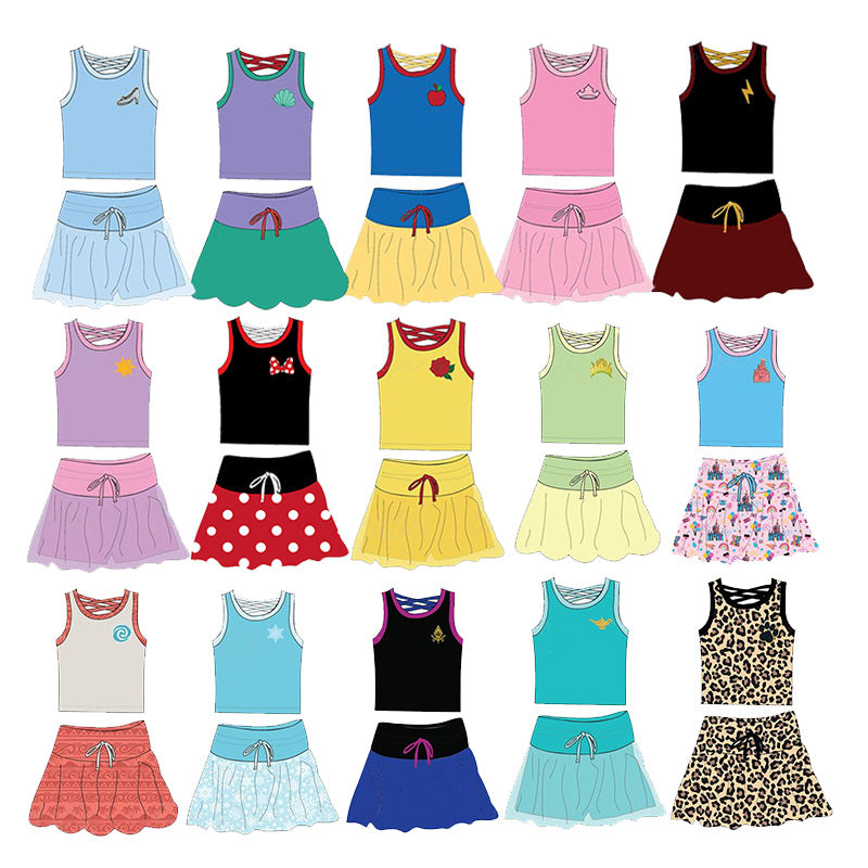 Blue Sleeveless Castle Print Top Skirt Set Toddler Girls Clothing Comfortable Lightweight Outfit for Little Princesses