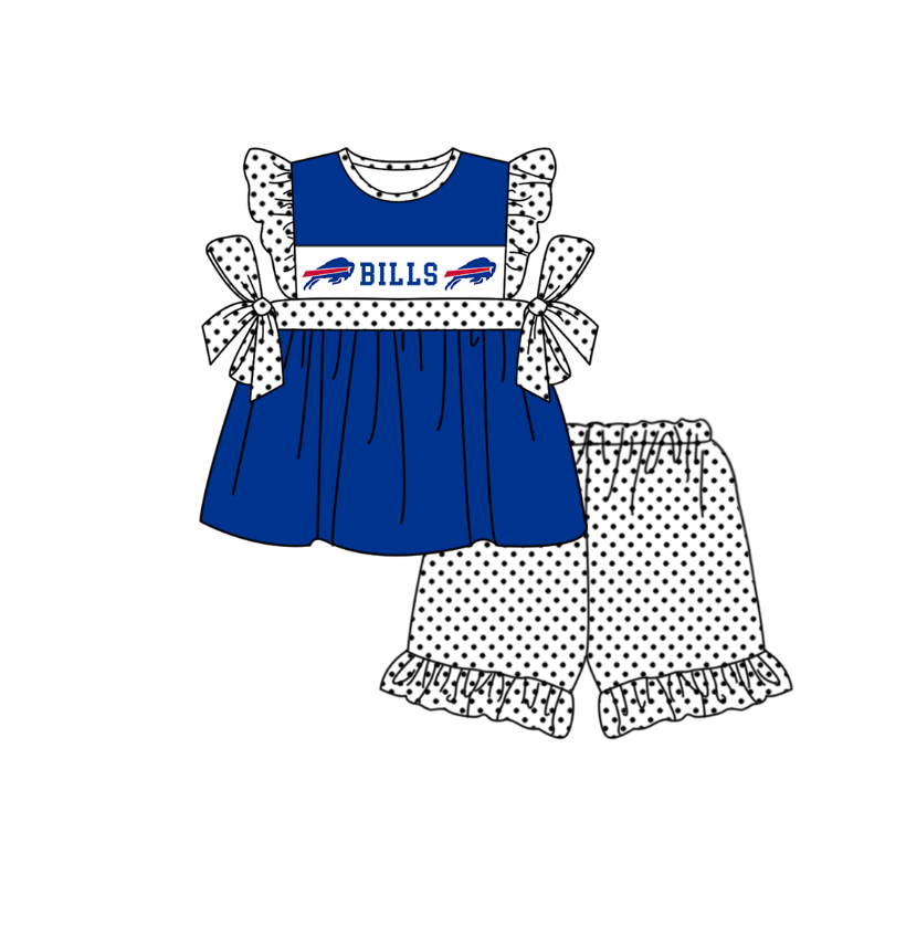 CUSTOM MOQ 5 Sibling Baby Kids Blue Top Shorts Clothes Set Knee Length Dress Rompers