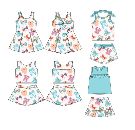 Princess Bow Sleeveless Top Skirt Set Girls Active Wear Outfit Cute Bowtie Detailing Comfortable Lightweight Set for Girls