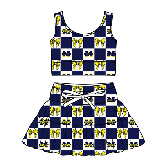 CUSTOM MOQ 5 Kids Clothing for Girls Baby Girls Blue M Top Skirts Yoga Active Team Clothes Sets